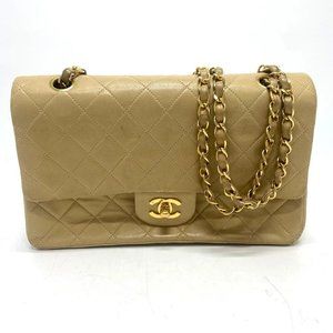 Auth CHANEL A01112 CC Mark Matelasse 25 Chain Shoulder Bag Lambskin Beige